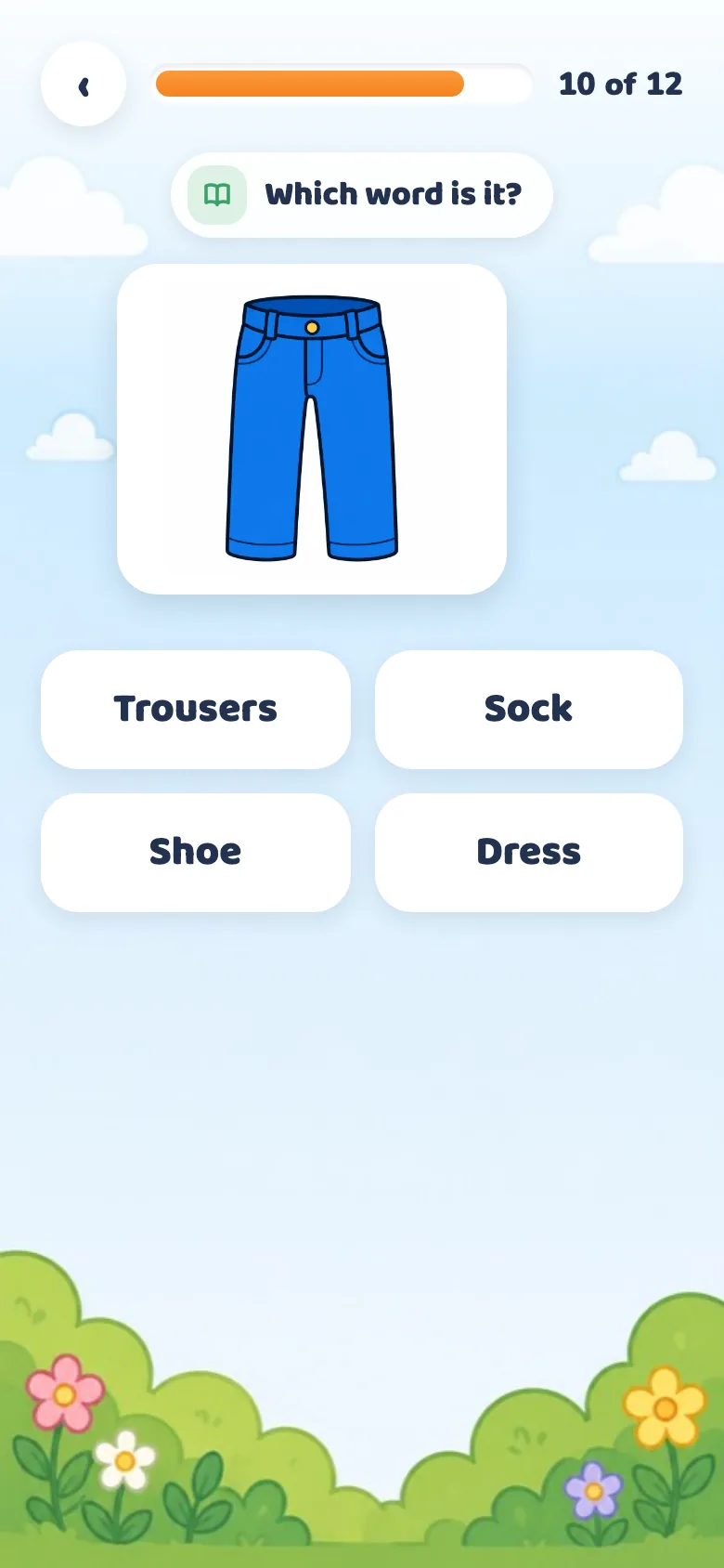 Read screen: a picture and four written words to choose from