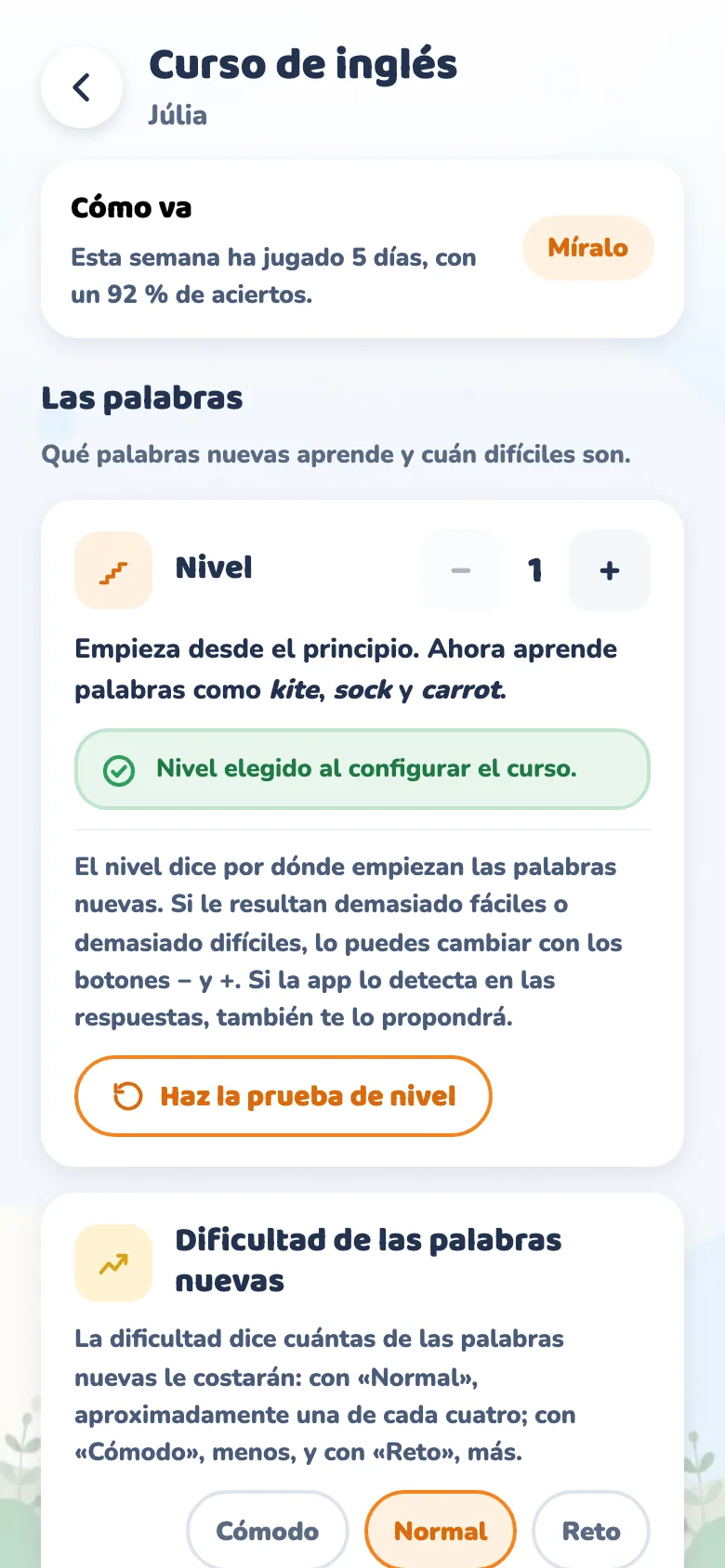 La ficha del curso, en la zona de adultos
